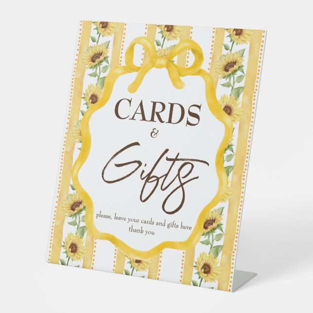 Love in bloom sunflower bridal shower gifts table pedestal sign (Front)