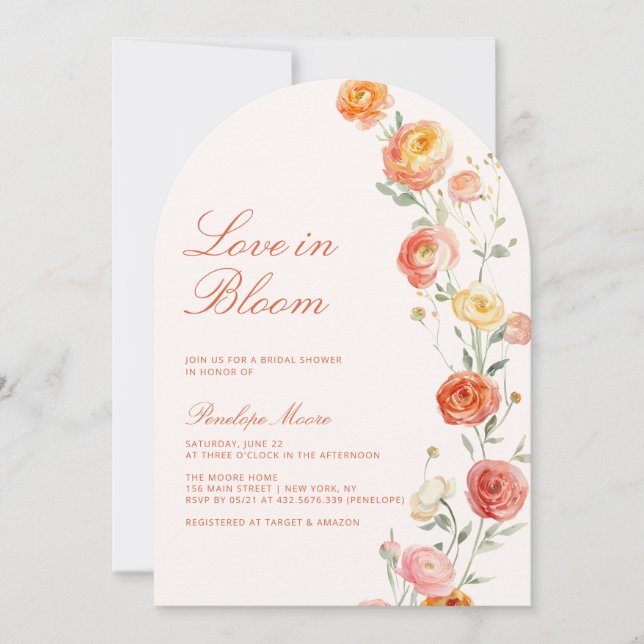 Love In Bloom Verona Sunset Bridal Shower Arch Invitation (Front)