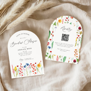 Love in Bloom w/QR Code, Arched Bridal Shower Invitation