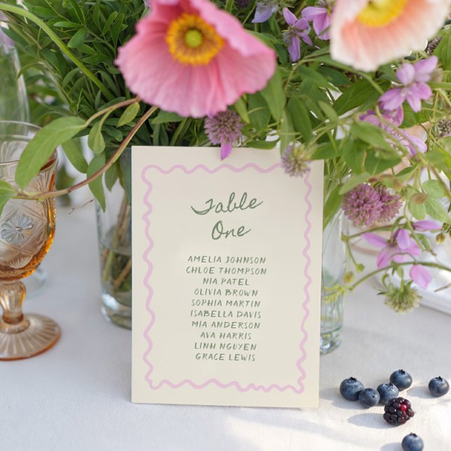 Love in Bloom Whimsical Handwritten Table One Card (Creator Uploaded)