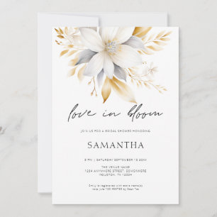 Love In Bloom White Gold Florals Bridal Shower  Invitation