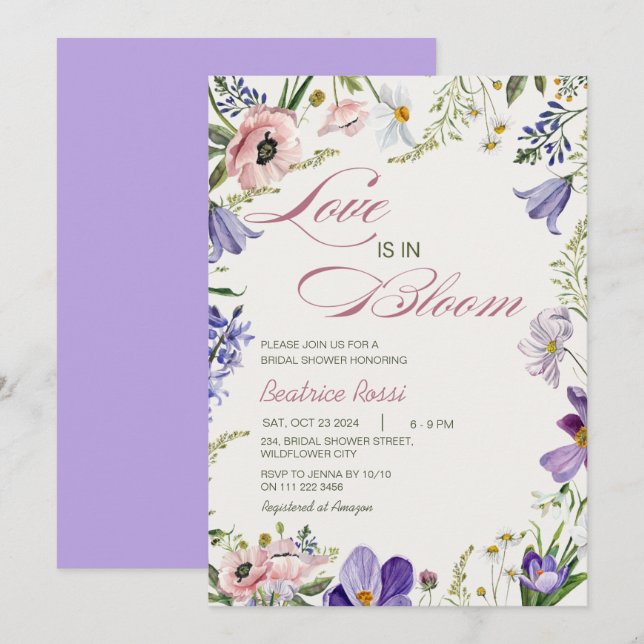 Love in Bloom Wild Flowers Spring Bridal Shower Invitation (Front/Back)