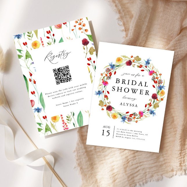 Love in Bloom Wildflower Back & QR Code Shower Invitation (Creator Uploaded)
