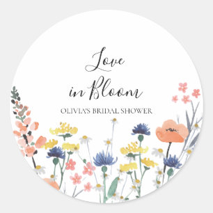 Love in Bloom Wildflower bridal shower Classic Round Sticker
