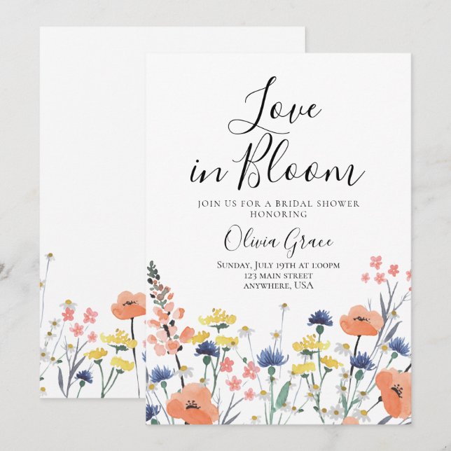 Love in Bloom Wildflower bridal shower Invitation (Front/Back)