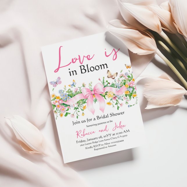 Love in Bloom Wildflower Floral Bow Bridal Shower Invitation (Creator Uploaded)