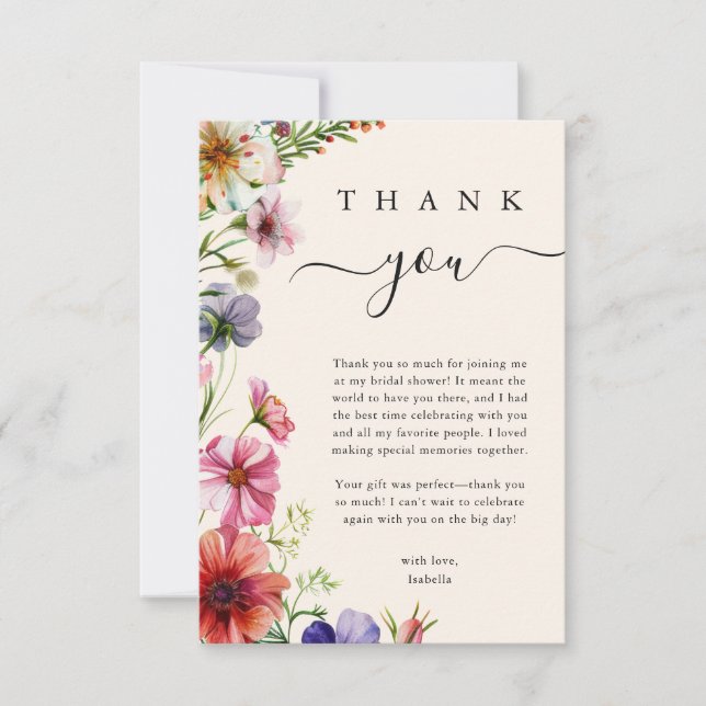 Love in Bloom Wildflower Floral Bridal Shower Thank You Card (Front)