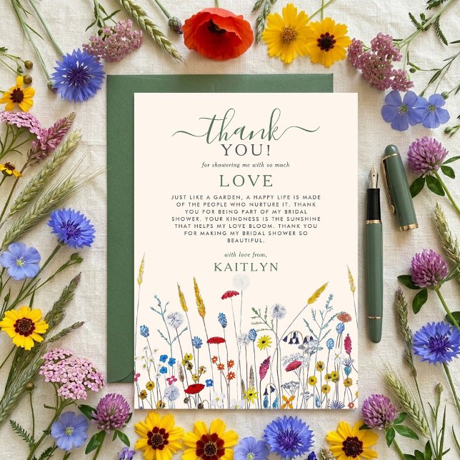 Love in Bloom Wildflower Meadow Bridal Shower Thank You Card (Creator Uploaded)