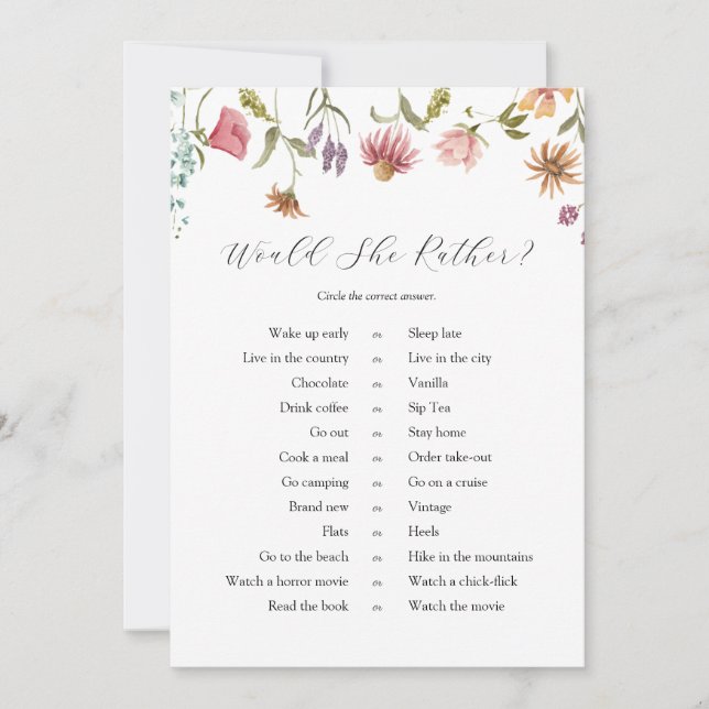 Love in Bloom Wildflower Would She Rather Card (Front)