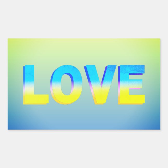 LOVE in Blue and Yellow LOVE for Ukraine Ukrainian Rectangular Sticker (Front)