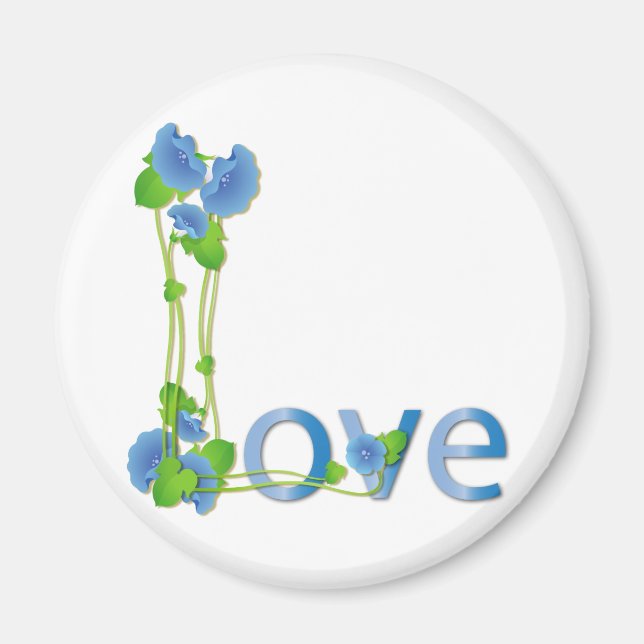 Love in Blue Flowers Magnet (Front)
