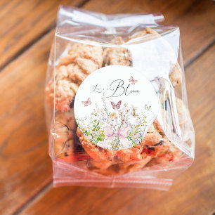 Love in Boom Wildflower Pink Bow Bridal Shower Classic Round Sticker