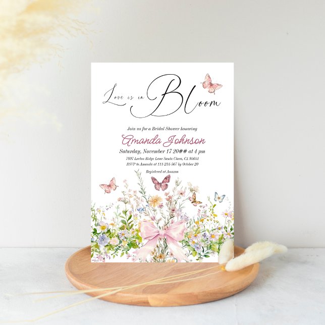 Love in Boom Wildflower Pink Bow Bridal Shower Invitation (Creator Uploaded)