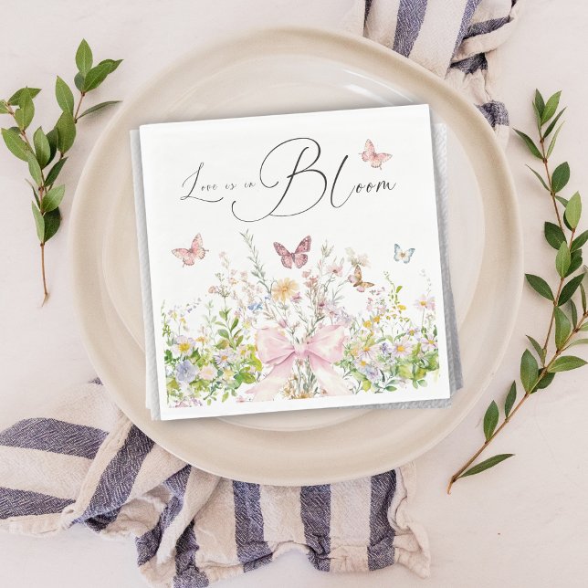 Love in Boom Wildflower Pink Bow Bridal Shower Napkin (Creator Uploaded)