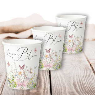 Love in Boom Wildflower Pink Bow Bridal Shower Paper Cups