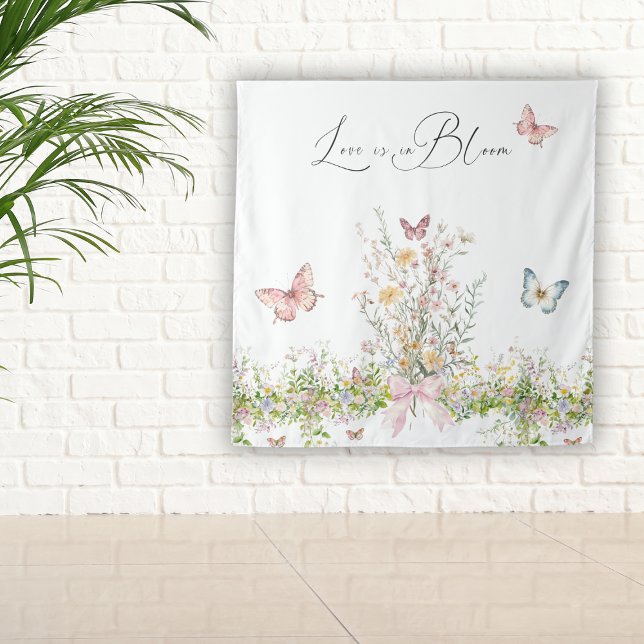 Love in Boom Wildflower Pink Bow Bridal Shower Tapestry (Creator Uploaded)