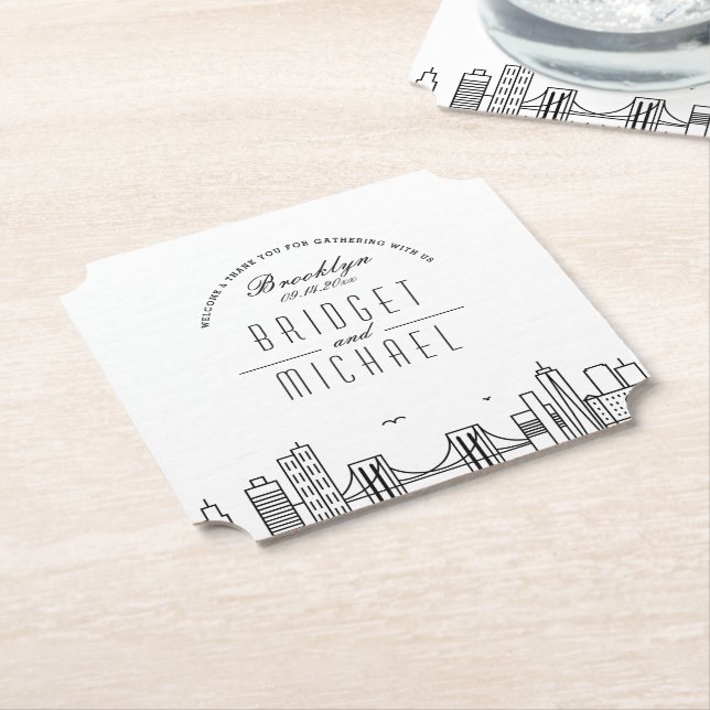 Love in Brooklyn | City Skyline Welcome Paper Coaster (Angled)