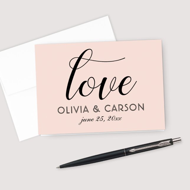 Love in Chic Black Script | Blush Pink Monogram Thank You Card (Creator Uploaded)