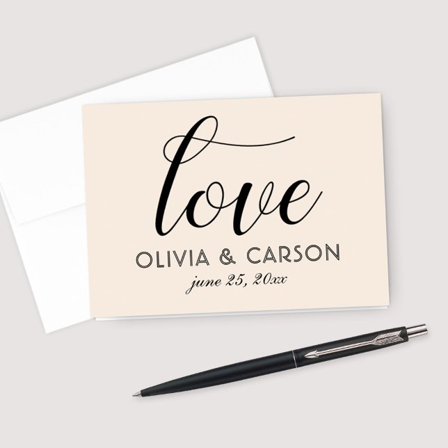 Love in Chic Black Script | Warm White Monogram Thank You Card (Creator Uploaded)