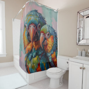 Love in Colour: A Parrot Portrait bathroom Shower Curtain