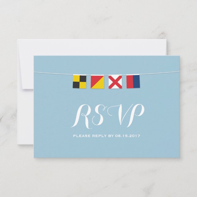 LOVE in Colourful Nautical Flags RSVP Card (Front)