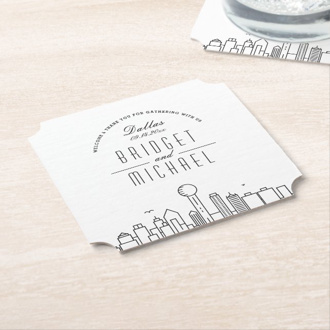 Love in Dallas | City Skyline Welcome Paper Coaster (Angled)
