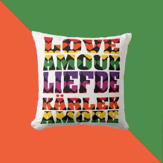 Love in Different Languages Heart Dark Rainbow Cushion