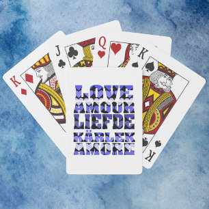 Love in Different Languages Hearts Blue Playing Cards