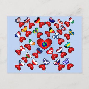 Love in Different World Languages Flag Heart Postcard