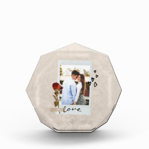 Love in Elegant Script Photo with Heart  Block