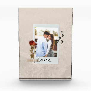 Love in Elegant Script Photo with Heart  Block