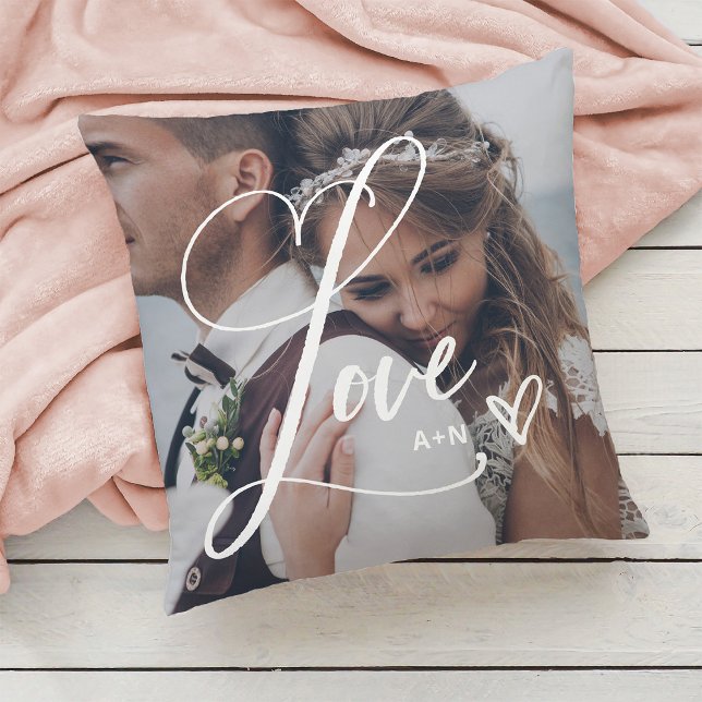 Love in Elegant Script | Two Photo with Heart Cushion (Creator Uploaded)
