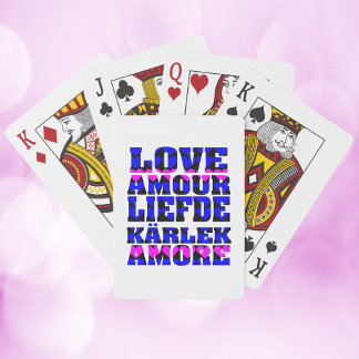 Love in Foreign Languages Hearts Blue Pink Playing Cards