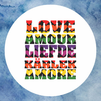 Love in Foreign Languages Hearts Rainbow Classic Round Sticker