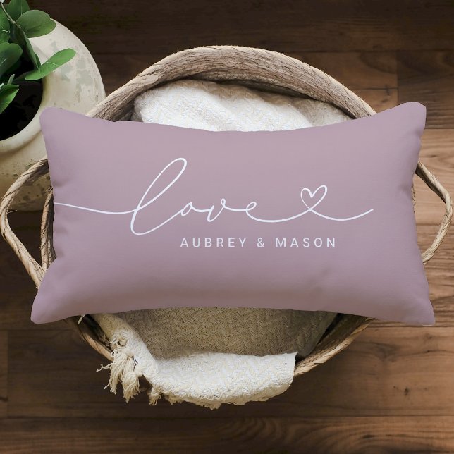 Love in Heart Script Lilac Custom Monogram Lumbar Cushion (Creator Uploaded)
