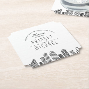 Love in Houston   City Skyline Welcome Paper Coaster