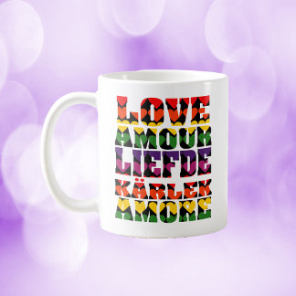 Love in Many Languages Dark Rainbow Coffee Mug
