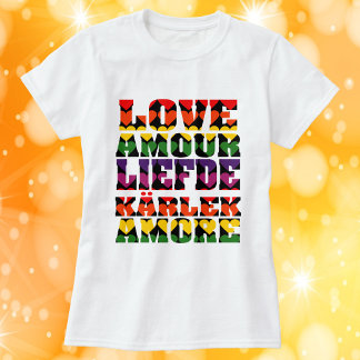 Love in Many Languages Dark Rainbow T-Shirt