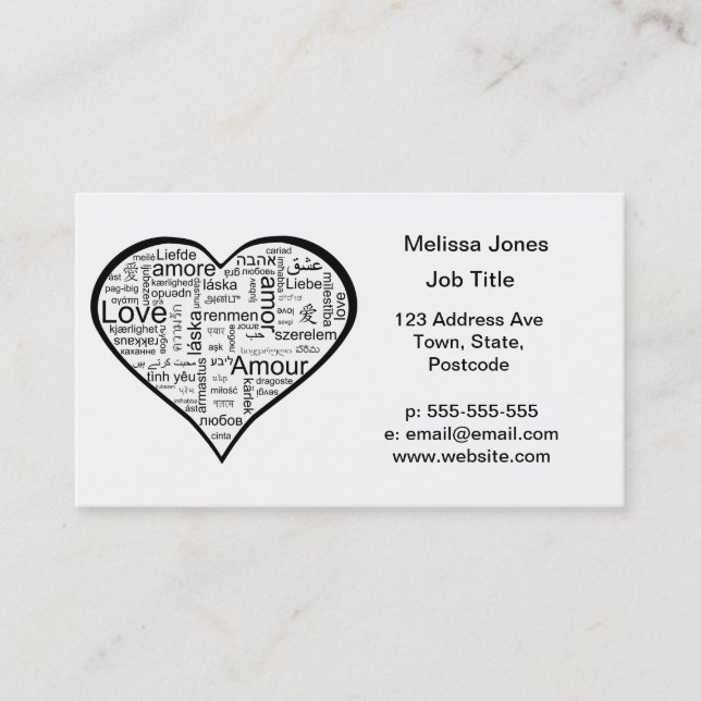 Love in many languages Heart Business Card (Front)
