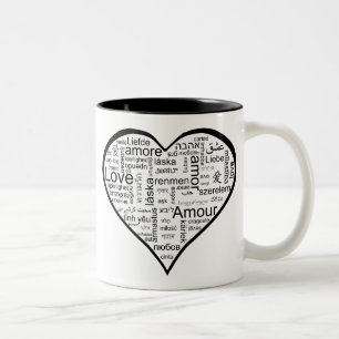 Love in many languages Heart Two-Tone Coffee Mug