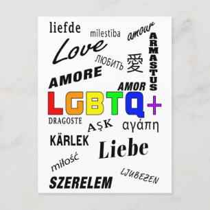 Love in many languages   LGBTQ+ Pride Postcard