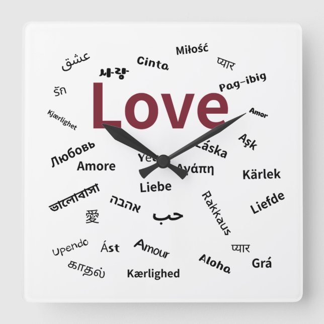 Love in Many Languages – Multilingual Wall Clock (Front)