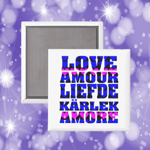 Love in Many Languages Pink Blue Hearts Magnet