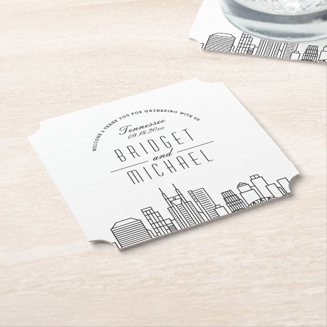 Love in Nashville | City Skyline Welcome Paper Coaster (Angled)