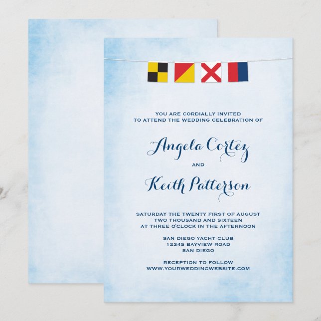 LOVE in Nautical Signal Flags Cloud Blue Invitation (Front/Back)