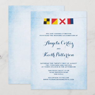 LOVE in Nautical Signal Flags Cloud Blue Invitation