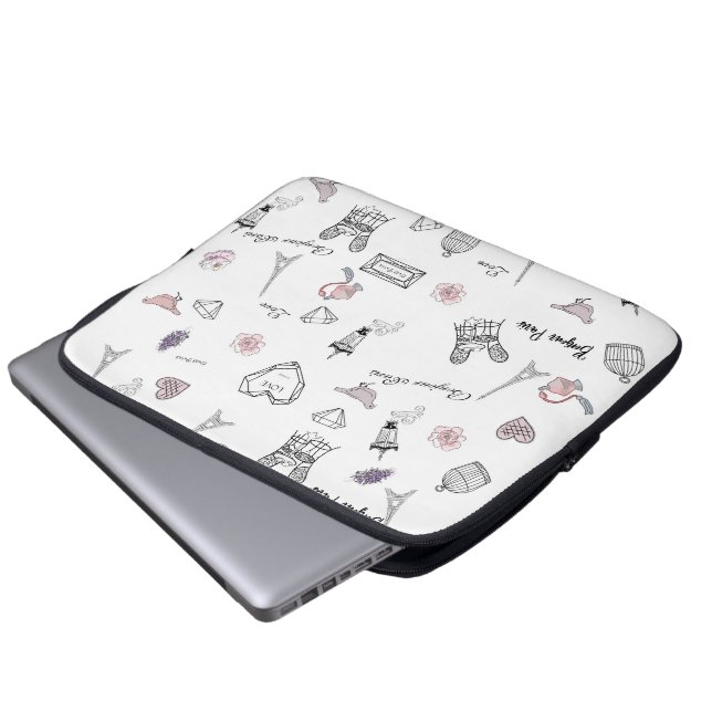 Love in Paris Girly Pink Modern Pattern Laptop Sleeve (Front Bottom)
