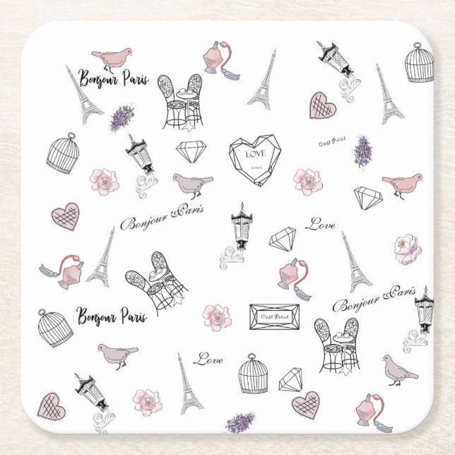 Love in Peris Bohemian Chic Floral Boho Girl Square Paper Coaster (Front)