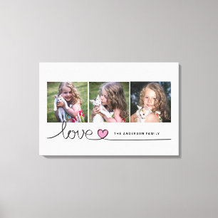 Love in Pink Heart Script Custom Photo Collage Canvas Print