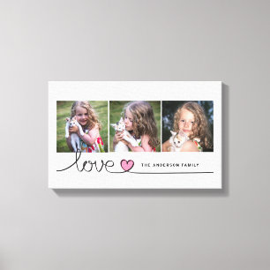Love in Pink Heart Script Custom Photo Collage Canvas Print